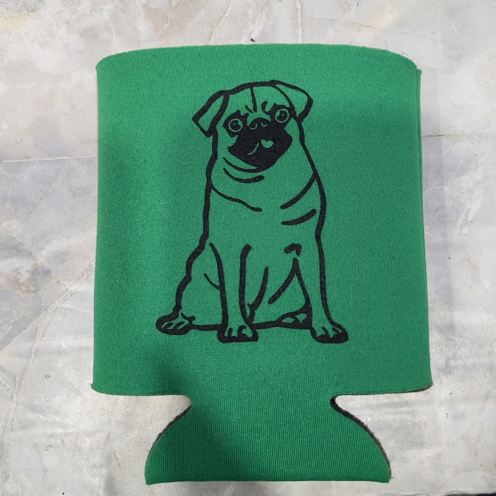 Beer Bottle Can Green Koozie ~ "Let's Get Weird" with Dog On Opposite Side